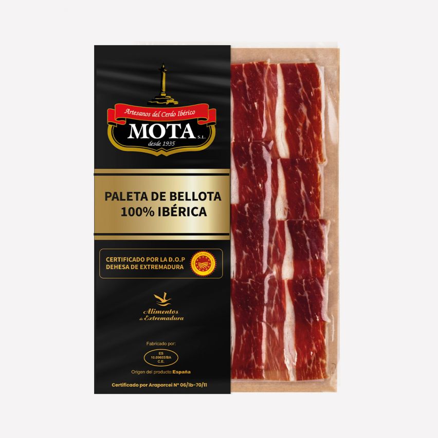 Paleta de bellota 100% ibérica D.O.P. Mota Loncheada a cuchillo